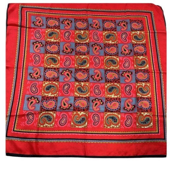 Vibrant silk Paisley Red Scarf - Picture 2 of 7